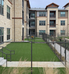 Artificial grass installed in apartment complex shared area