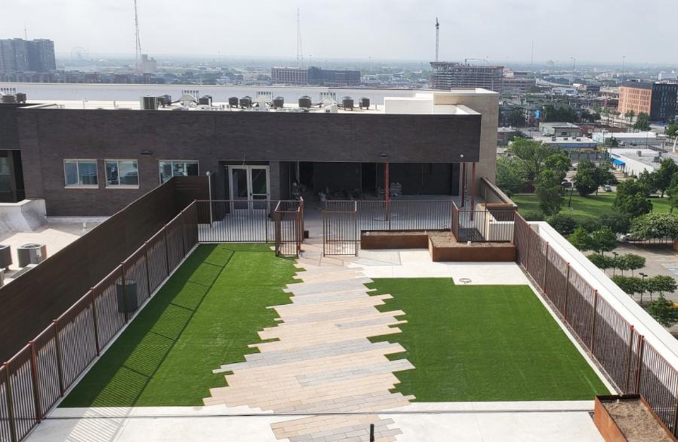Rooftop space with artificial grass lawns