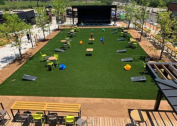 Event space with an artificial grass lawn