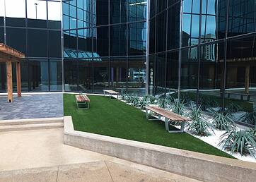 Artificial grass installed outside an office building