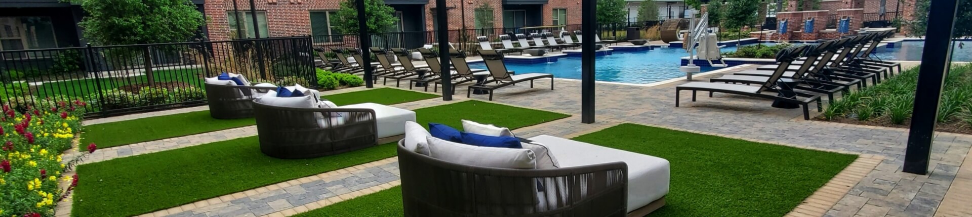 Synthetic grass lawn installed at a hotel